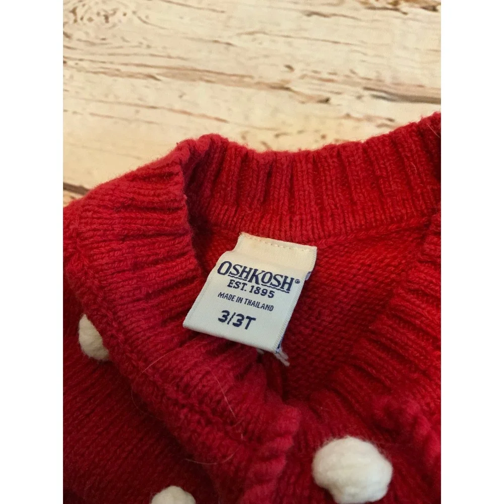 OshKosh Bgosh Kids Red‎ Knit Pom Pom Poncho Cape Tassel Tie Sweater 3T